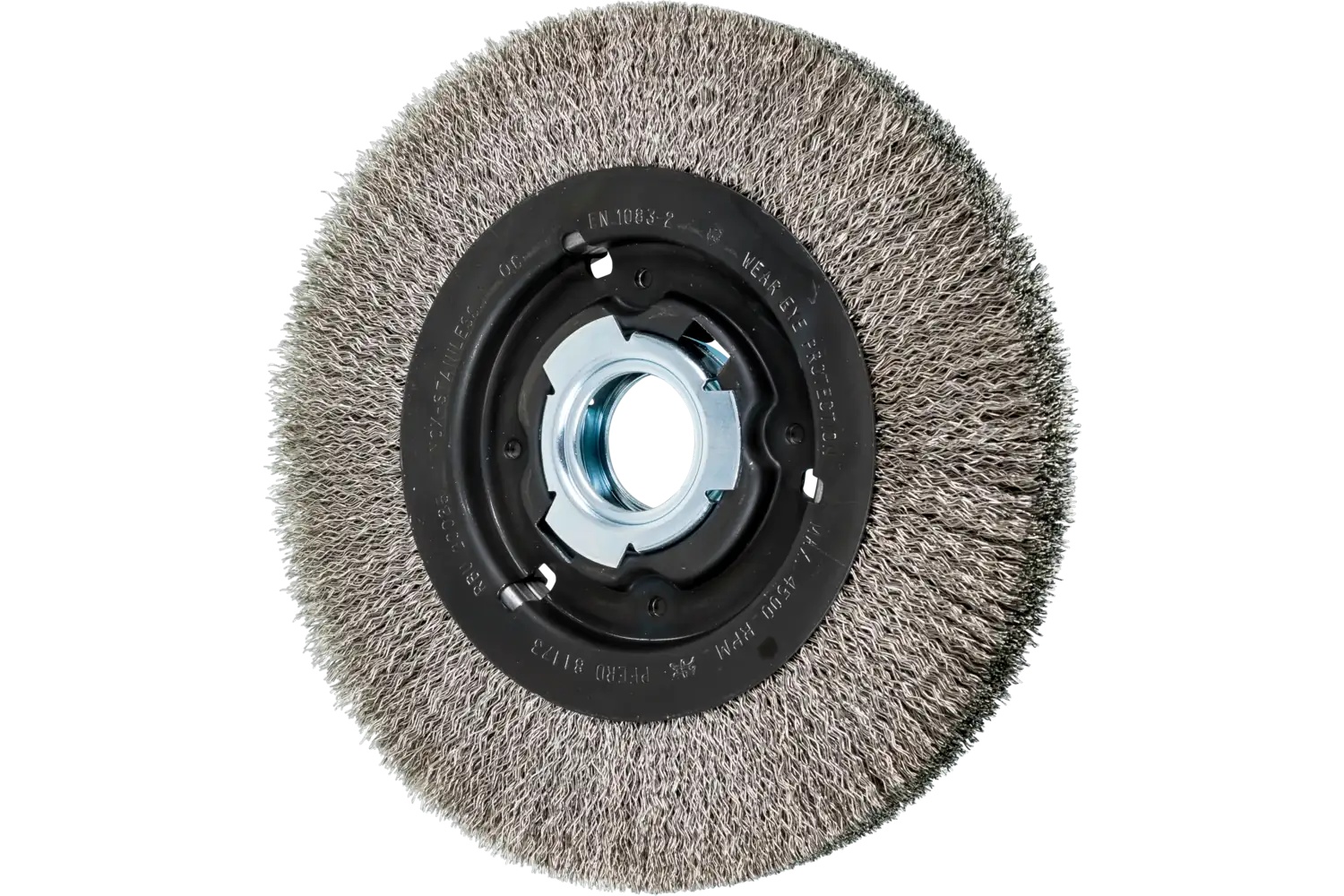 Picture of Pferd Crimped Wire Wheel Brush 8" Dia Medium Face .014 Stainless Steel 2" Keyed Arbor
